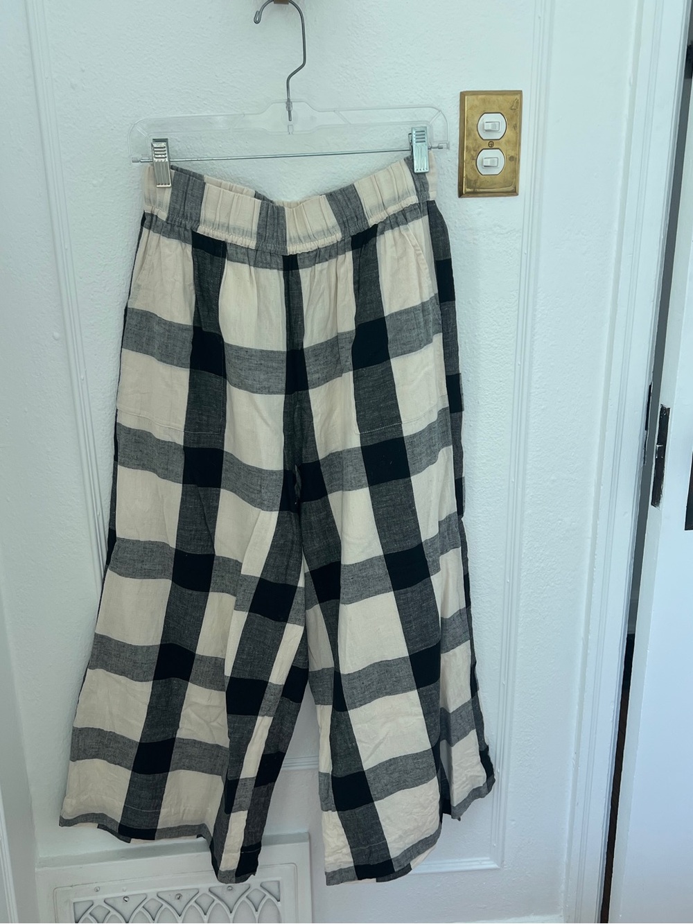 tribe alive Black and Cream Plaid Elastic Waist Pants